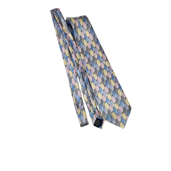 Colorful Cocktail Colors 100% Silk Necktie W/ Pastel Geometric Design - Picture 3 of 6